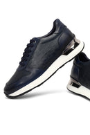 Men's Navy Blue Lace-Up Thick Sole Leather Sneaker | Derimod Men's Navy Blue Lace-Up Thick Sole Leather Sneaker | Derimod
