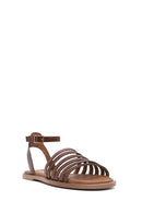 Women's Brown Ankle-Strap Leather Bodrum Sandals | Derimod Women's Brown Ankle-Strap Leather Bodrum Sandals | Derimod