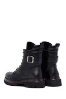 Women's Black Lace-Up Zipper Leather Combat Boots | Derimod Women's Black Lace-Up Zipper Leather Combat Boots | Derimod
