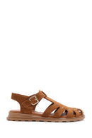 Women's Tan Ankle Strap Suede Leather Sandals | Derimod Women's Tan Ankle Strap Suede Leather Sandals | Derimod