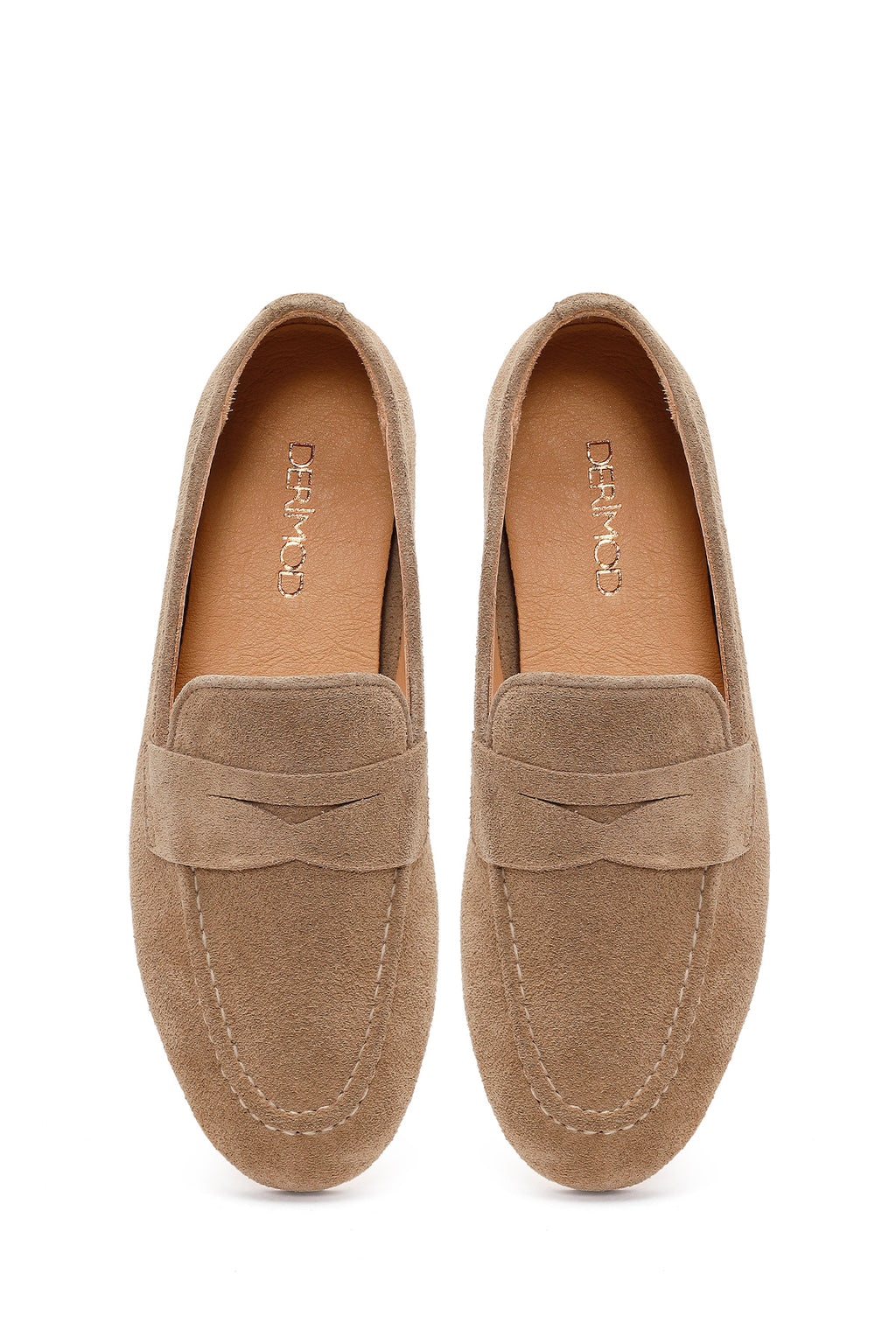 Kadın Bej Süet Deri Maskülen Loafer
