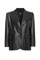 Karla Women's Black Belt Detailed Leather Jacket | Derimod Karla Women's Black Belt Detailed Leather Jacket | Derimod