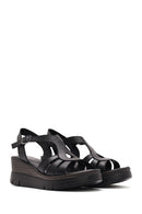 Women's Black Ankle Strap Wedge Heeled Leather Comfort Sandals | Derimod Women's Black Ankle Strap Wedge Heeled Leather Comfort Sandals | Derimod