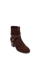 Woman Brown Zip Closure Chunky-Heeled Suede Leather Boots | Derimod Woman Brown Zip Closure Chunky-Heeled Suede Leather Boots | Derimod