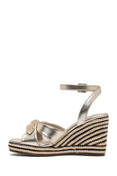 Women's Gold Ankle Buckle Wedge Heel Metallic Espadrille Sandals | Derimod Women's Gold Ankle Buckle Wedge Heel Metallic Espadrille Sandals | Derimod