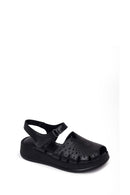 Woman Black Patterned Thick-Soled Leather Comfort Sandal | Derimod Woman Black Patterned Thick-Soled Leather Comfort Sandal | Derimod