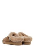 Woman Mink Stone-Embellished Suede Teddy Slipper | Derimod Woman Mink Stone-Embellished Suede Teddy Slipper | Derimod