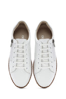 Women's White Lace-up Thick-Sole Leather Sneaker | Derimod Women's White Lace-up Thick-Sole Leather Sneaker | Derimod