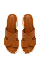 Woman Taba Thick-Soled Leather Slipper | Derimod Woman Taba Thick-Soled Leather Slipper | Derimod