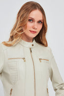 Marlyn Women's Beige Short Leather Jacket | Derimod Marlyn Women's Beige Short Leather Jacket | Derimod