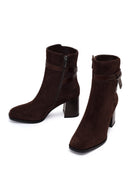 Woman Brown Zip Closure Chunky Heeled Suede Boots | Derimod Woman Brown Zip Closure Chunky Heeled Suede Boots | Derimod