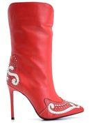 Women's Stone and Stud Detailed Leather Boots | Derimod Women's Stone and Stud Detailed Leather Boots | Derimod
