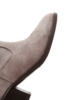 Women's Mink Suede Leather Heeled Cowboy Boots | Derimod Women's Mink Suede Leather Heeled Cowboy Boots | Derimod