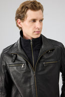 Mateo Men's Black Leather Jacket | Derimod Mateo Men's Black Leather Jacket | Derimod