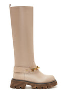 Women's Beige Chain Detailed Leather Boots | Derimod Women's Beige Chain Detailed Leather Boots | Derimod