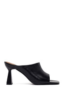 Woman Black Heeled Leather Slipper | Derimod Woman Black Heeled Leather Slipper | Derimod