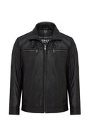Mateo Men's Black Leather Jacket | Derimod Mateo Men's Black Leather Jacket | Derimod