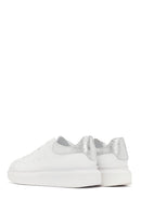 Woman White Laced Thick Sole Leather Sneakers | Derimod Woman White Laced Thick Sole Leather Sneakers | Derimod