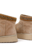 Woman Beige Patterned Suede Teddy Boots | Derimod Woman Beige Patterned Suede Teddy Boots | Derimod