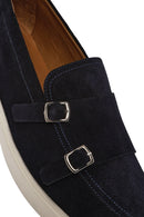 Erkek Lacivert Çift Tokalı Süet Deri Casual Loafer | Derimod Erkek Lacivert Çift Tokalı Süet Deri Casual Loafer | Derimod