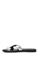 Women's Grey Metallic Leather Slippers | Derimod Women's Grey Metallic Leather Slippers | Derimod