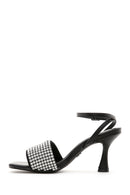 Women's Black Stone Heeled Sandals | Derimod Women's Black Stone Heeled Sandals | Derimod