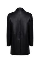 Emma Women's Black Leather Coat | Derimod Emma Women's Black Leather Coat | Derimod