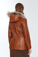 Rachel (Plus) Women's Camel Leather Coat | Derimod Rachel (Plus) Women's Camel Leather Coat | Derimod