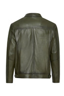 Lucas Men's Khaki Mandarin Collar Leather Jacket | Derimod Lucas Men's Khaki Mandarin Collar Leather Jacket | Derimod