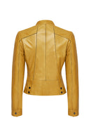 Linda Women's Yellow Short Leather Jacket | Derimod Linda Women's Yellow Short Leather Jacket | Derimod