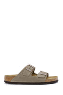 Birkenstock Men's Brown Arizona Double Buckle Leather Slippers | Derimod Birkenstock Men's Brown Arizona Double Buckle Leather Slippers | Derimod