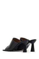 Women's Black Heeled Leather Slippers | Derimod Women's Black Heeled Leather Slippers | Derimod