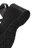 Woman Black Ankle-Buckle Wedge-Heel Leather Sandal | Derimod Woman Black Ankle-Buckle Wedge-Heel Leather Sandal | Derimod