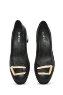 Women's Black Buckle Detailed Low Thick Heel Leather Shoes | Derimod Women's Black Buckle Detailed Low Thick Heel Leather Shoes | Derimod