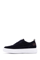 Men's Navy Blue Lace-Up Thick Soled Suede Leather Sneaker | Derimod Men's Navy Blue Lace-Up Thick Soled Suede Leather Sneaker | Derimod