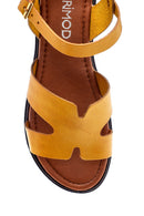 Women's Yellow Leather Flat Sandals | Derimod Women's Yellow Leather Flat Sandals | Derimod