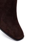 Woman Brown Zip Closure Chunky Heeled Suede Boots | Derimod Woman Brown Zip Closure Chunky Heeled Suede Boots | Derimod