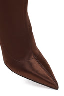 Woman Brown Zip Closure Thin-heeled Stretch Boots | Derimod Woman Brown Zip Closure Thin-heeled Stretch Boots | Derimod