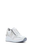 Women's White Wedge Heel Side Zip Leather Sneakers | Derimod Women's White Wedge Heel Side Zip Leather Sneakers | Derimod