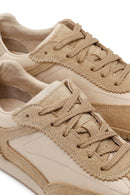 Woman Beige Lace-up Suede Leather Sneaker | Derimod Woman Beige Lace-up Suede Leather Sneaker | Derimod