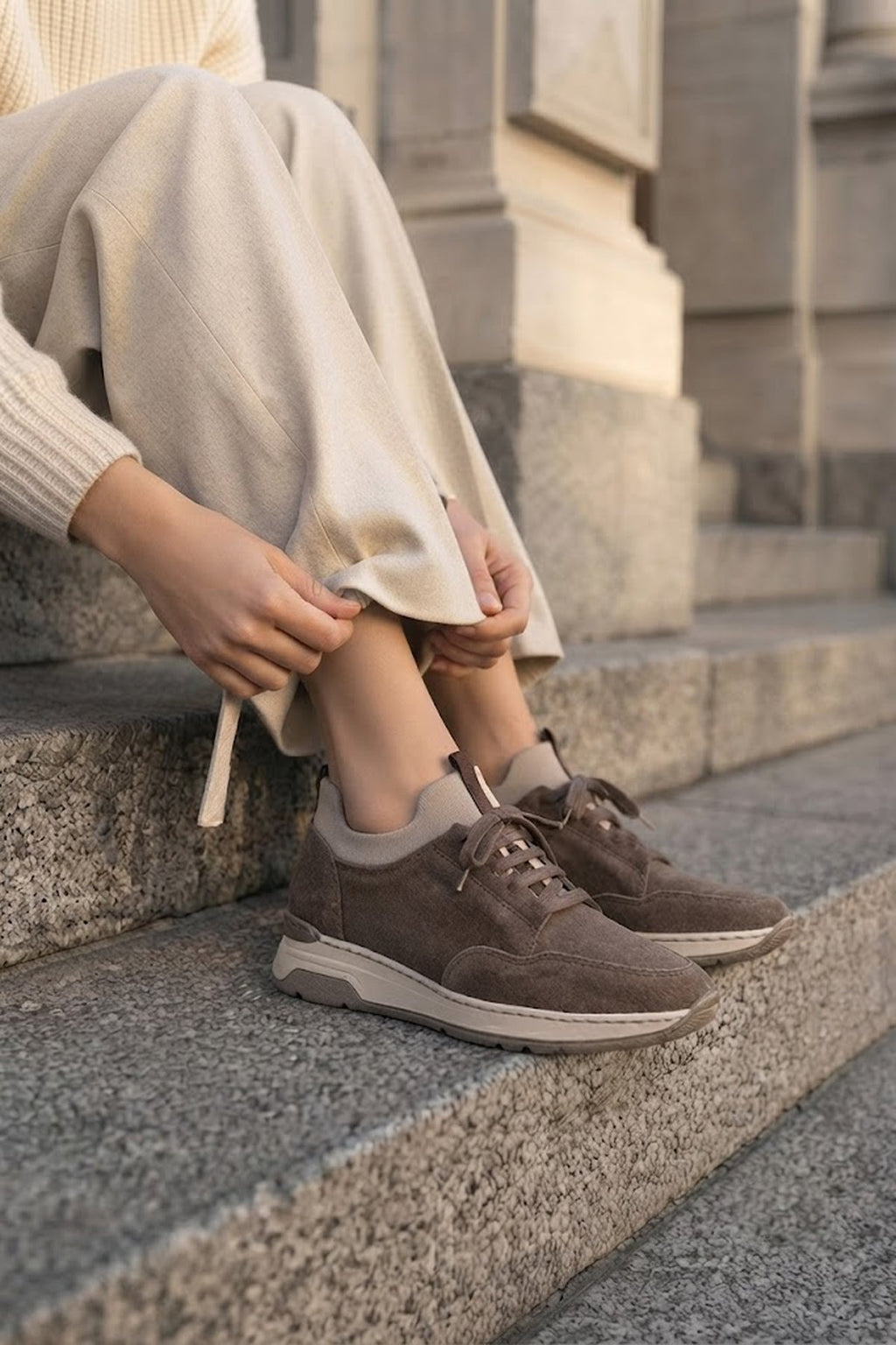 Kadın Vizon Bağcıklı Kalın Tabanlı Süet Deri Sneaker