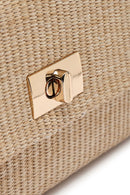 Women's Beige Long Chain Strap Straw Shoulder Bag | Derimod Women's Beige Long Chain Strap Straw Shoulder Bag | Derimod