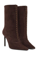 Woman Brown Short Thin-Heeled Suede Short Boots | Derimod Woman Brown Short Thin-Heeled Suede Short Boots | Derimod