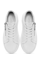 Kadın Beyaz Fermuarlı Bağcıklı Kalın Tabanlı Deri Sneaker | Derimod Kadın Beyaz Fermuarlı Bağcıklı Kalın Tabanlı Deri Sneaker | Derimod