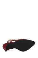 Woman Burgundy Embellished High Stiletto-Heel Sandal | Derimod Woman Burgundy Embellished High Stiletto-Heel Sandal | Derimod