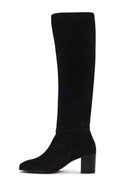 Woman Black Thick-Heeled Suede Boots | Derimod Woman Black Thick-Heeled Suede Boots | Derimod