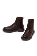 Male Brown Lace-up Zip Closure Leather Casual Boots | Derimod Male Brown Lace-up Zip Closure Leather Casual Boots | Derimod