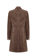 Tara Women's Taupe Suede Leather Coat | Derimod Tara Women's Taupe Suede Leather Coat | Derimod