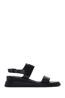 Women's Black Wedge Heeled Leather Sandals | Derimod Women's Black Wedge Heeled Leather Sandals | Derimod