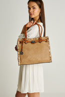 Tan Women's Shoulder Bag with Staple Detail | Derimod Tan Women's Shoulder Bag with Staple Detail | Derimod